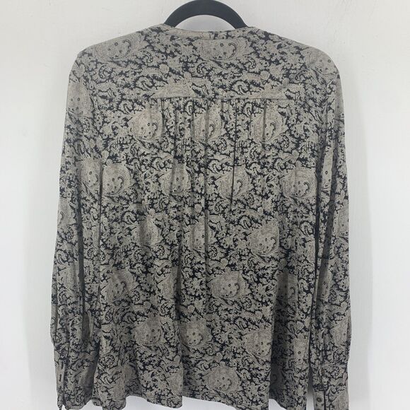 Lucky Brand Womens Large Popover Blouse Paisley Boho Peasant Long Sleeve - Picture 13 of 14